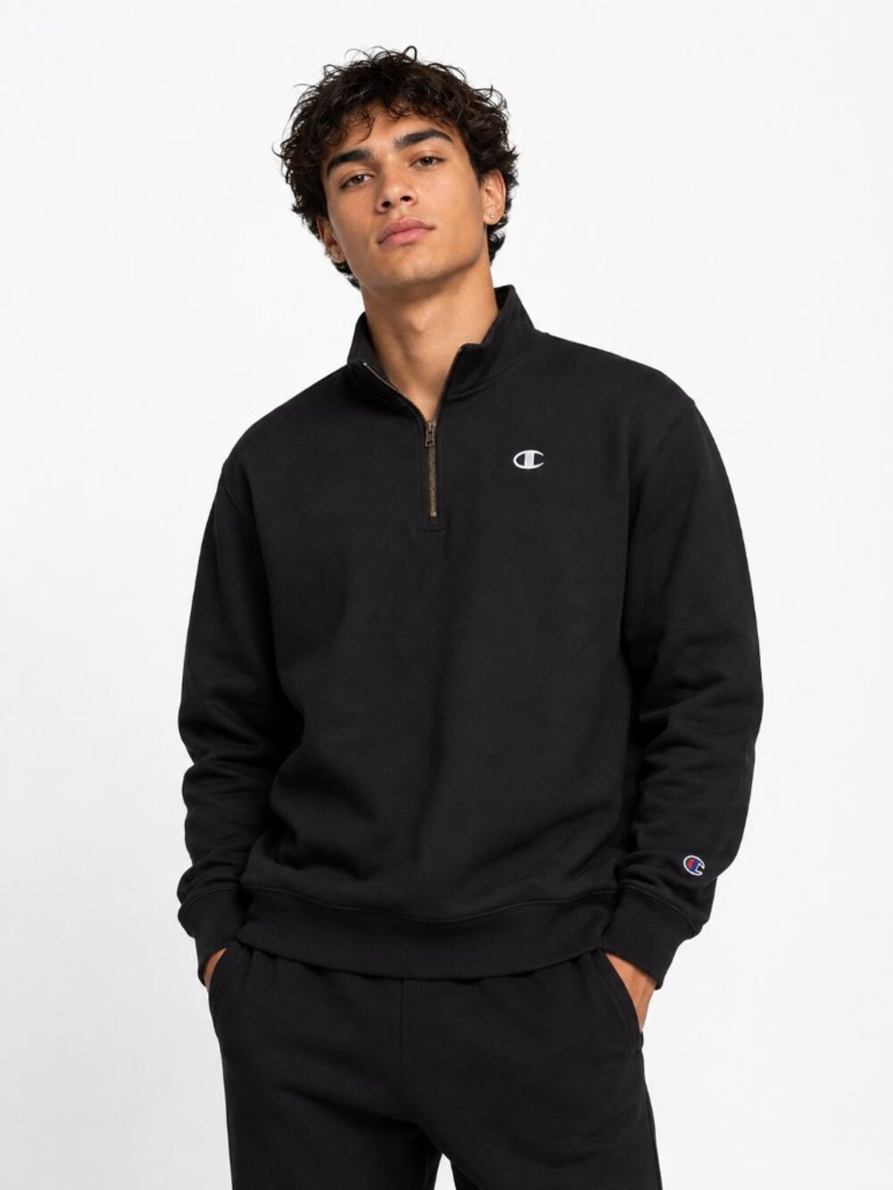 NWOT Champion Men's Black Quarter Zip Pullover Sweatshirt Size L